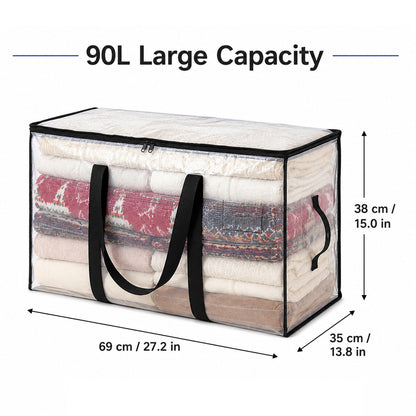 Bolizon 2 Pack 90L Moving Bags, Extra Large Clear Storage Bags with Zips & Handles, Clothes and Bedding Storage Bags for University Moving, Dorm
