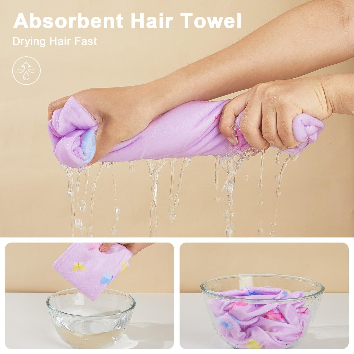Unicorn Castle 2 Pack Kids Microfibre Hair Towel Wrap, Absorbent