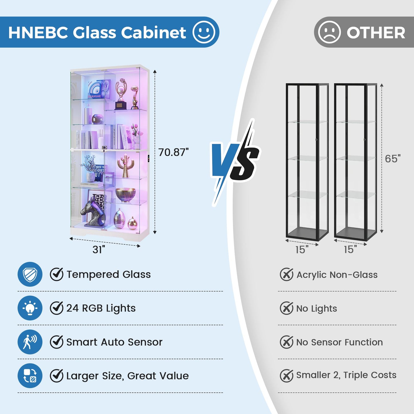 10-Tier Display Cabinets with RGB Lights Human Sensor for Collectibles