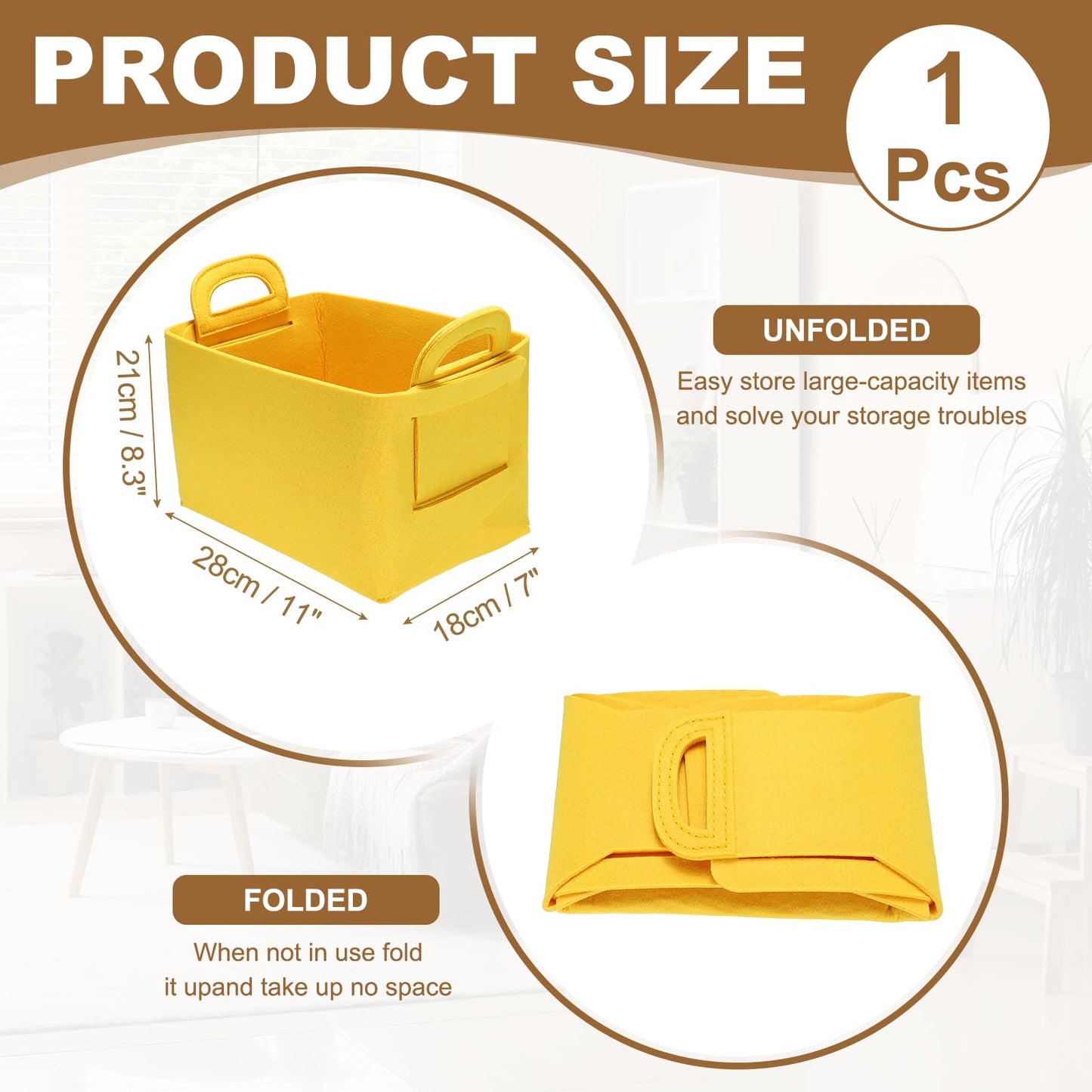sourcing map Felt Storage Bin, 28 x 18 x 15cm Foldable Organizer Basket with Handles