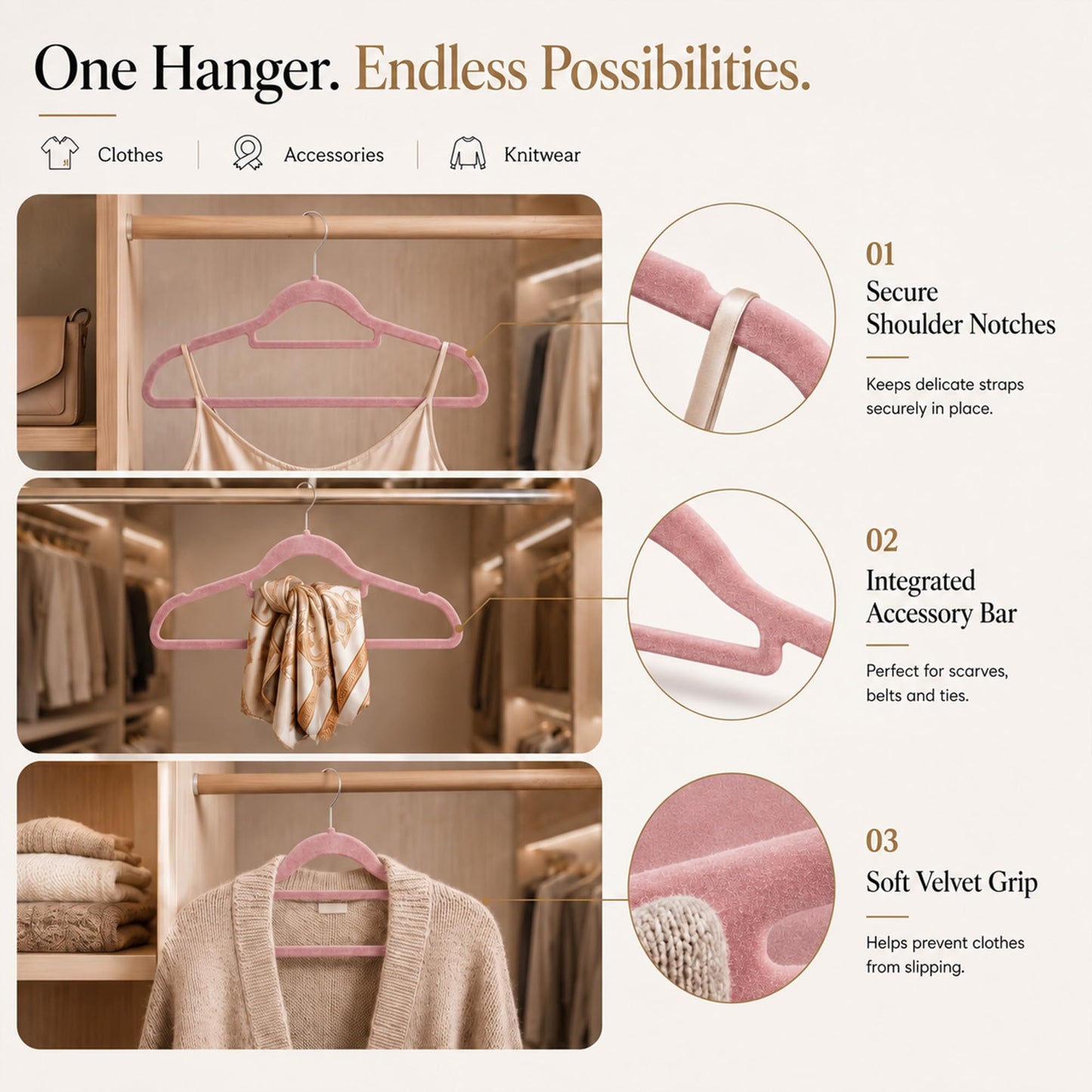 Housezy Coat Hangers, 20 Pack, Non-Slip Velvet Hangers for Clothes with Tie Bar & 360° Rotating Hook, Strong & Durable