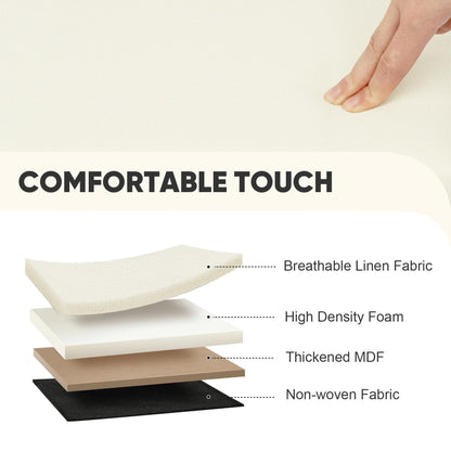 PINPLUS Folding Storage Box Ottoman, Linen Small Footstool, Cream White