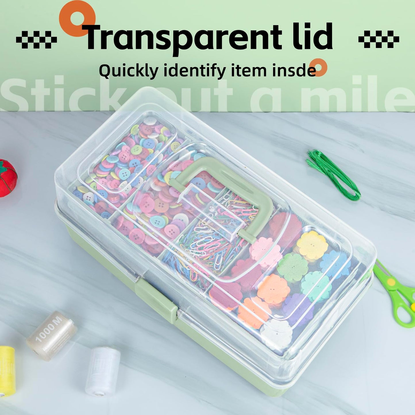 Creahaus 14in 3 Layer Multipurpose Storage Box/Craft Storage Boxes With Compartments/Plastic Tool Box/Medicine Storage/Hair Accessories