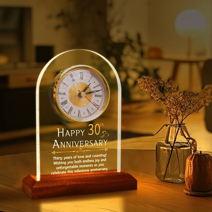 OkiyiD 30th Anniversary Wedding Gifts for Couples, 30 Years of Marriage, Light Up Anniversary Quartz Clock With LED Wooden Base for Home Decor,30th