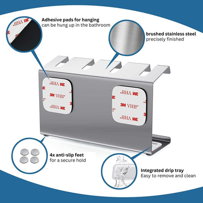 WIETRE stainless steel toothbrush holder with drip tray | compatible with Oral-B, iO, Philips Sonicare, Waterpik