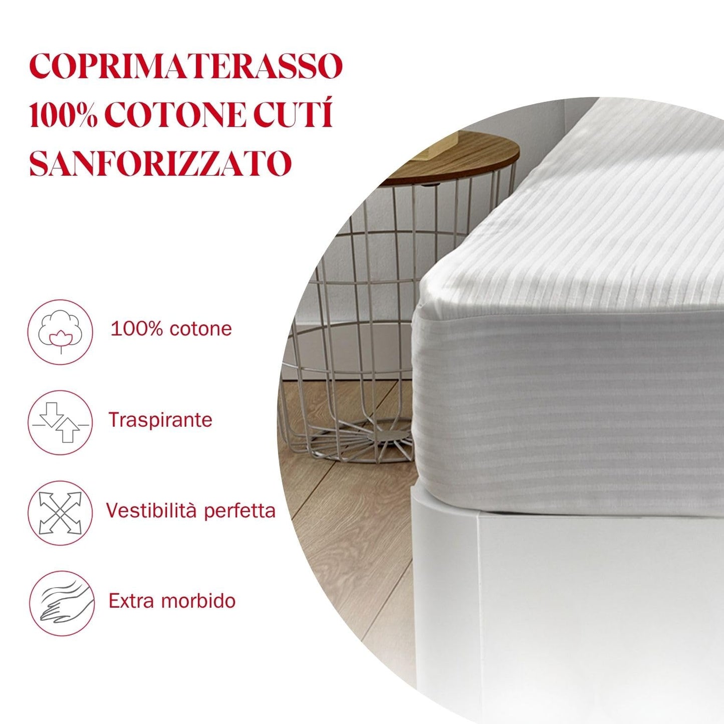 Pikolin Home – Ticking Mattress Protector, 100% Cotton, white, Lit 200-200 x 190/200 cm