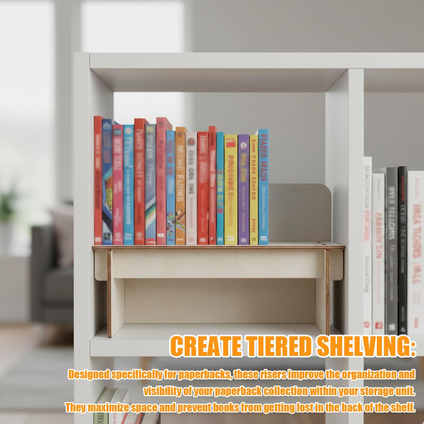 SUNUCO Paperback Book Riser insert compatible with Ikea Kallax Storage Unit, Inserts Shelves for Improved Book Organization, (2Pcs)