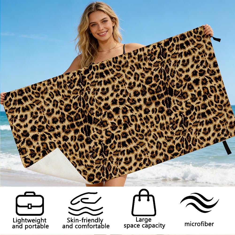 Vexthorion Leopard Microfibre Quick Dry Travel,Swimming Towel Set-160x80CM