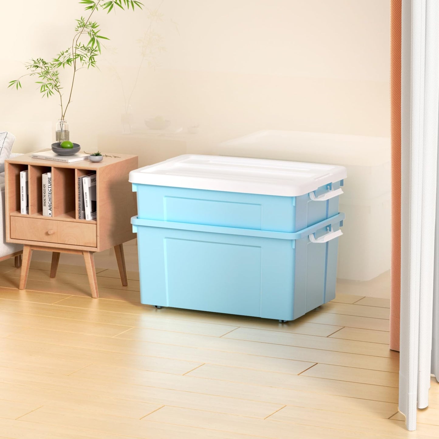 Cetomo 65L*4 Storage Boxes, Plastic Storage Box with Lids, Organizing Container with Secure Latching Buckles, Stackable, Nestable