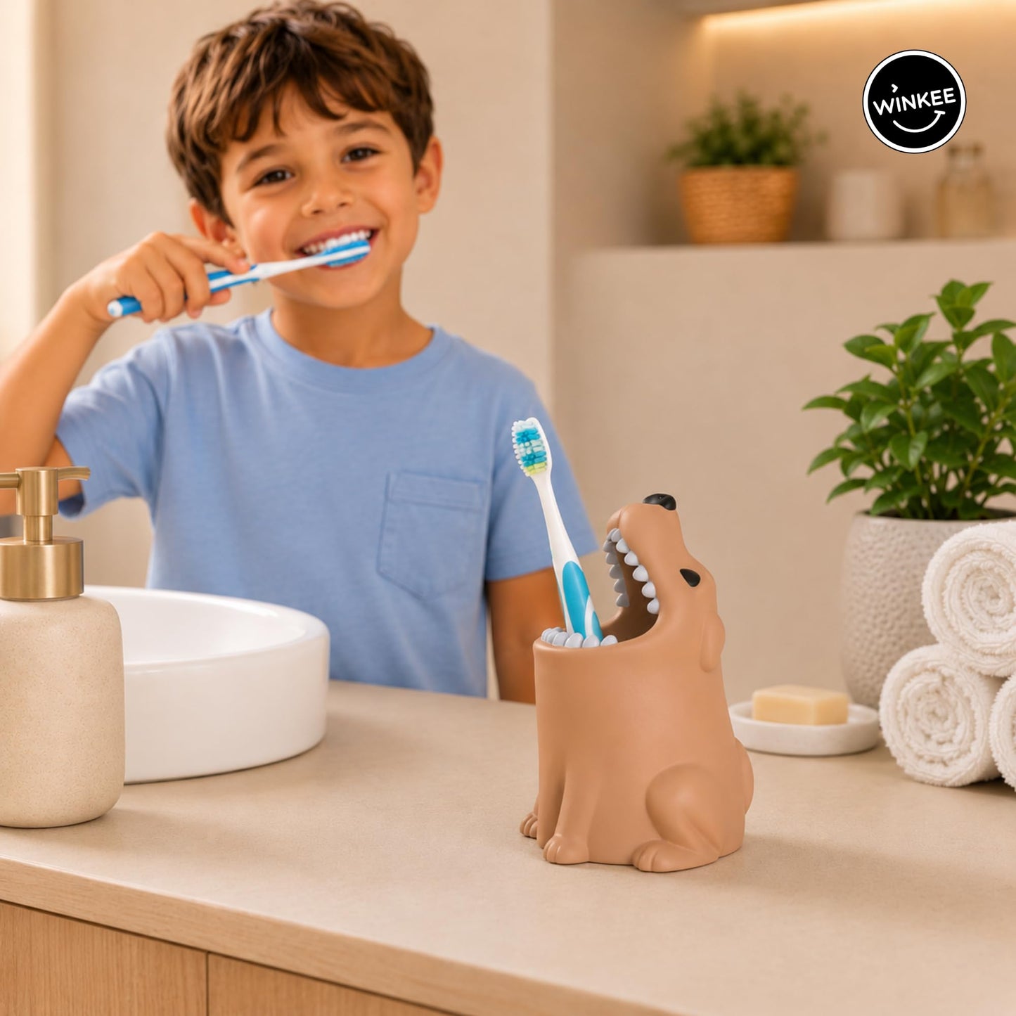 Winkee - Animal Toothbrush Holder Dog | Practical, Hygienic & Versatile | Individual Toothbrush Holder for Children