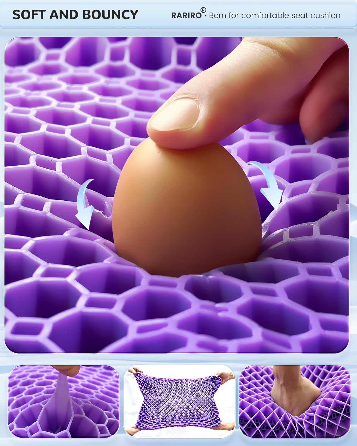 Extra19.7" Honeycomb Gel Seat Cushion, Pressure Relief for Long Sitting