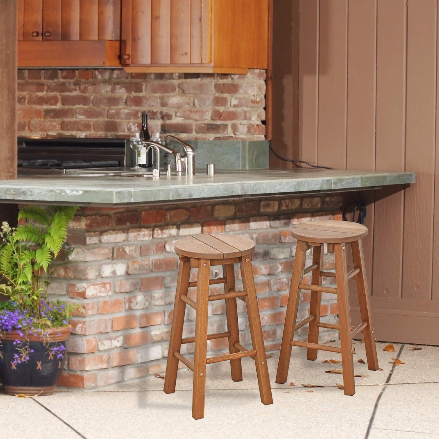 Furinno TIOMAN Outdoor Barstool, Set of 2, Promo Arch Bar Stool, for Patio, Garden, Porch, Natural