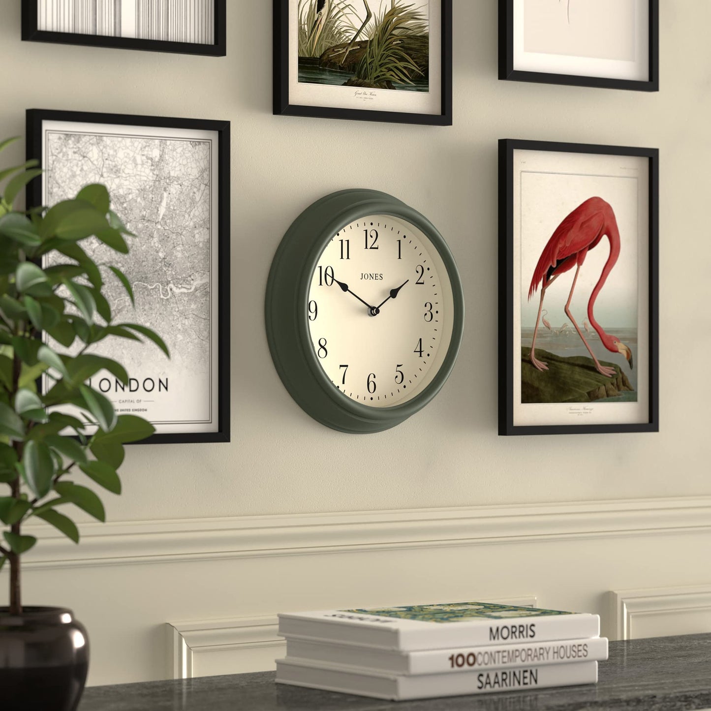 Jones Clocks Venetian wall clock | Classic round clock | 30cm | Green | Arabic numerals | Traditional design ideal for kitchen, living room or