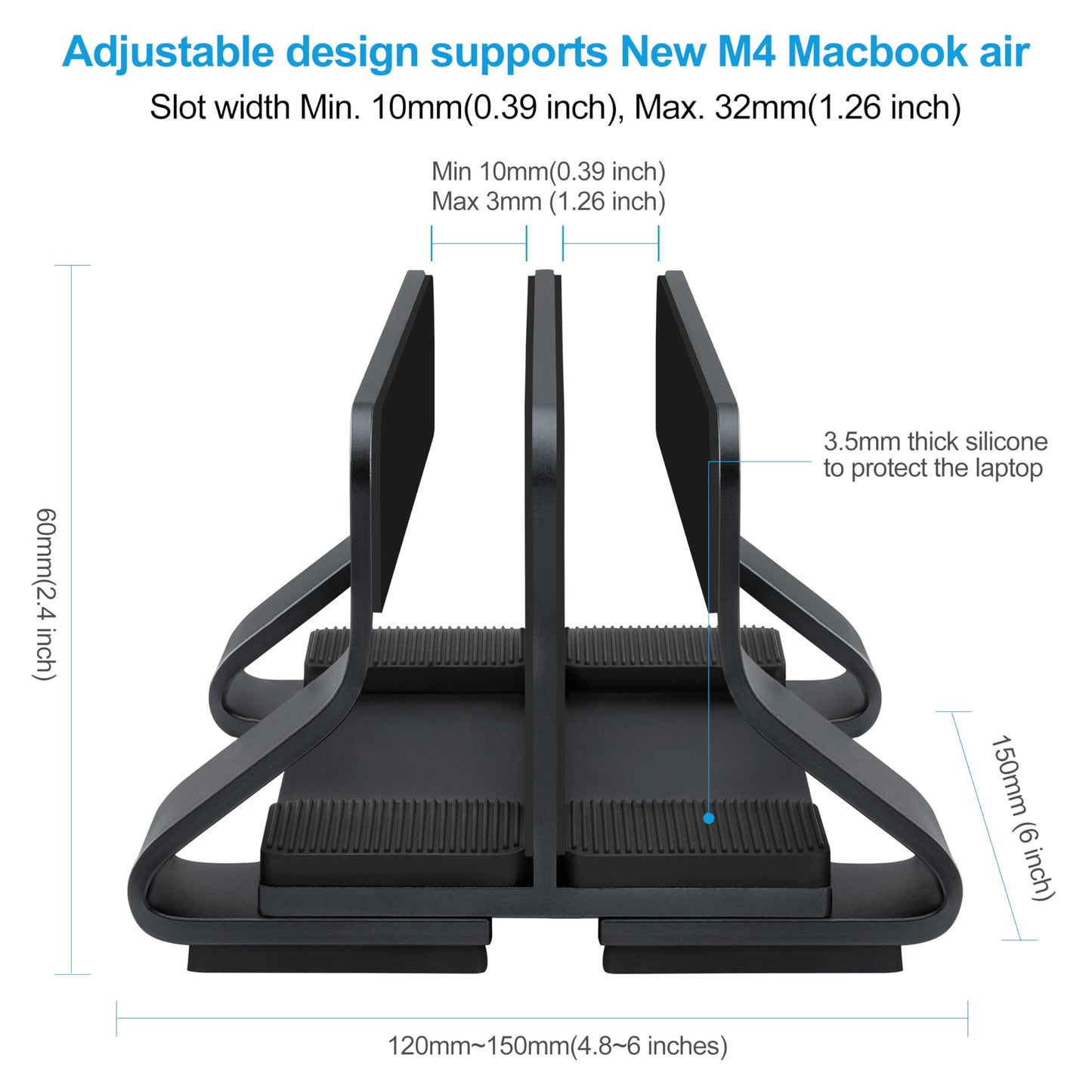 Psitek Aluminum Dual Vertical Laptop Stand Dock Holder,Adjustable 2 Slots Width 10~30mm(0.4~1.2 inch), Fits All MacBook and Laptop, Version 2023