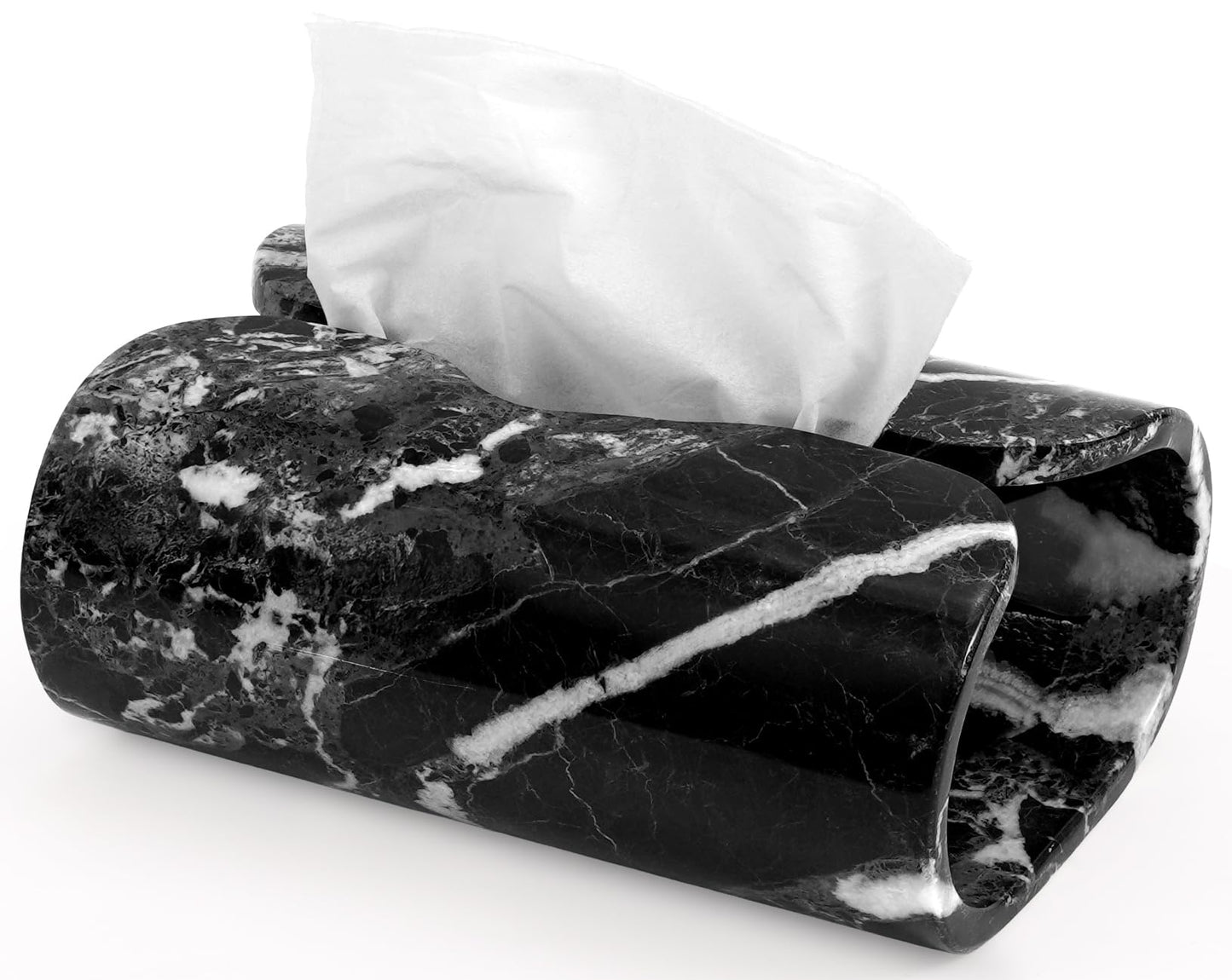 SPESHSTONES Marble Tissue Box Cover 7.5 Inch Rectangle Black Stone Holder for Facial Tissues and Paper Napkin