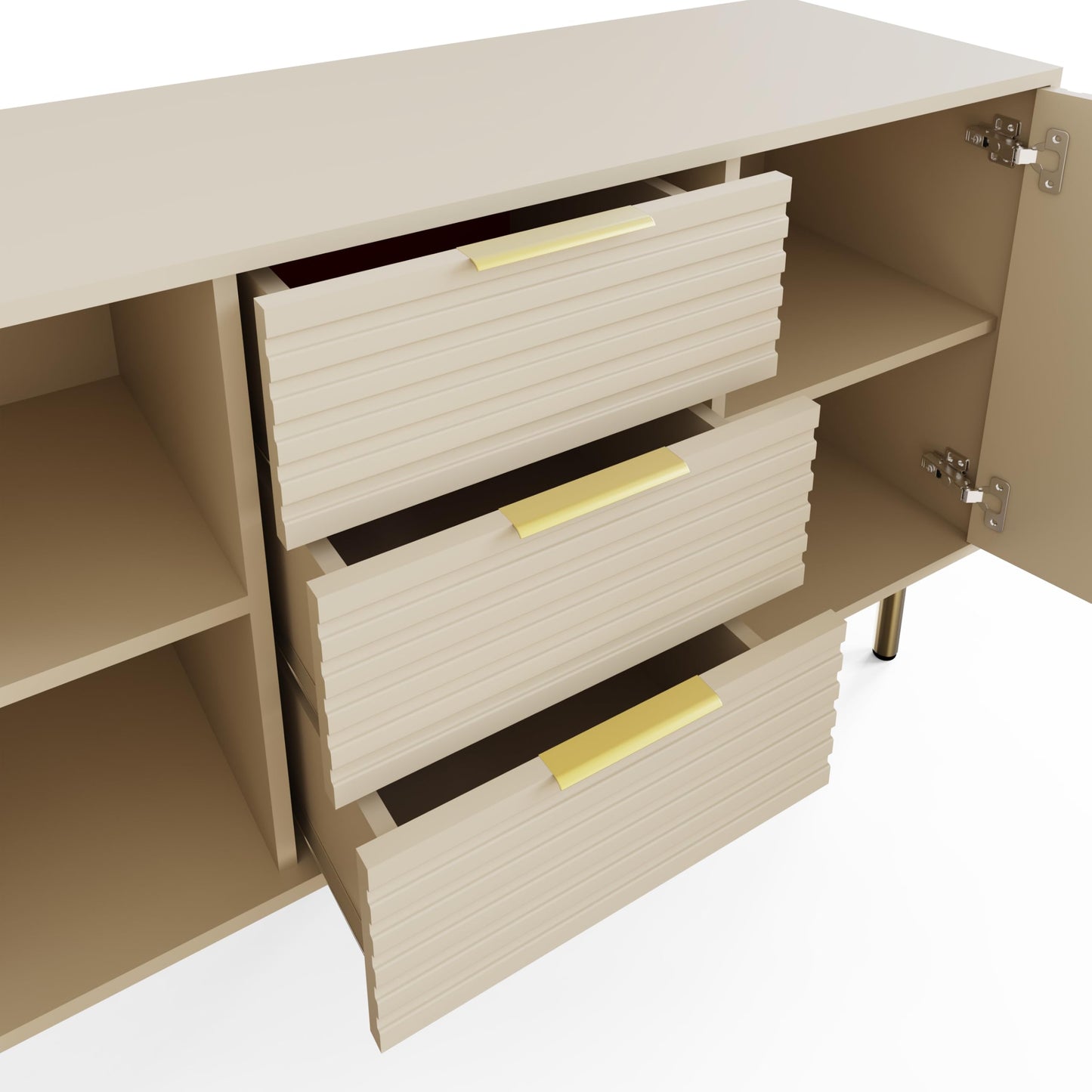 GFW Nervata Sideboard, Oak Effect Storage Cabinet with 3 Drawers, 2 Doors & Art Deco Inspired Design