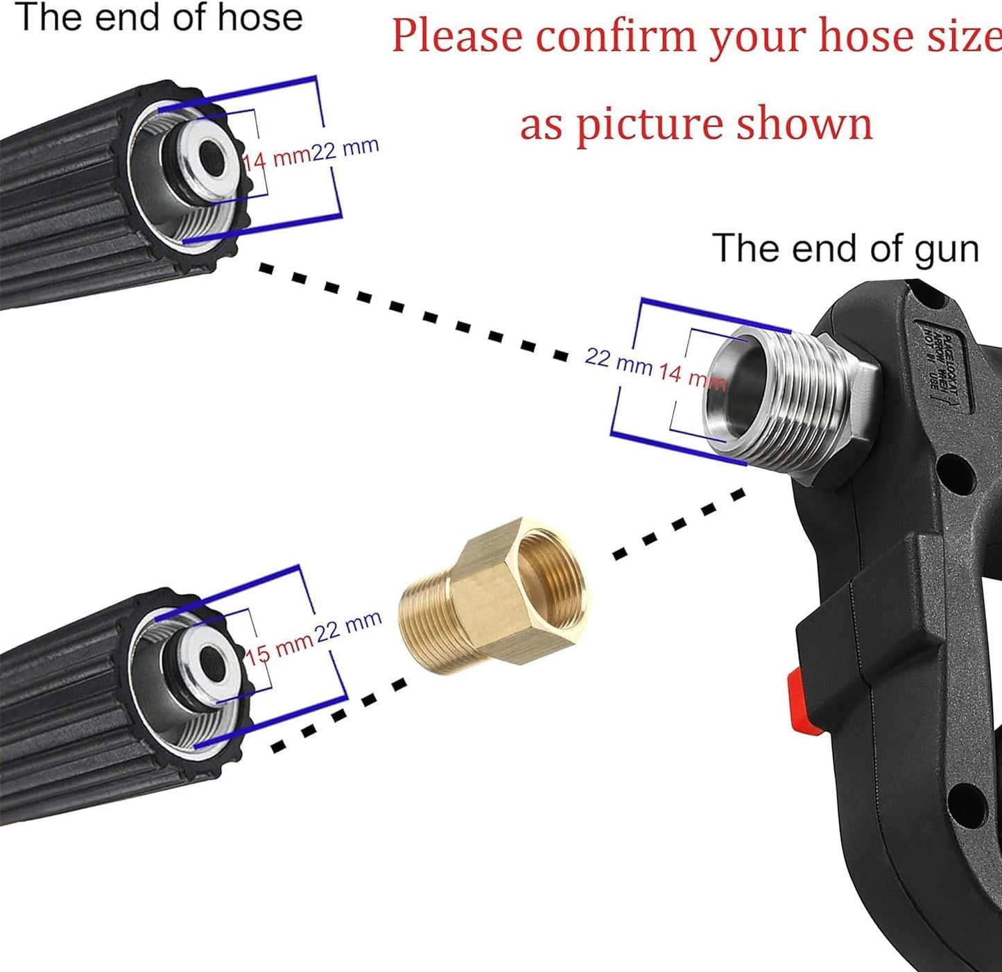 M MINGLE Short High Pressure Washer Gun, 5000 PSI, Replacement for Hot and Cold Water, M22 Fitting, 5 Nozzle Tips