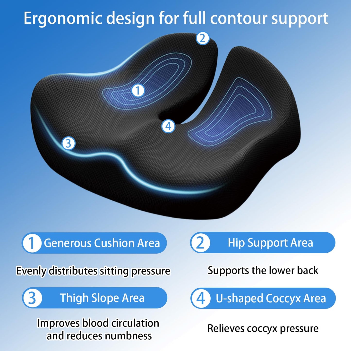 YiZhou Memory Foam Coccyx Cushion for Tailbone & Sciatica Pain Relief | Ergonomic Office Chair Cushion with Non-Slip Base | for Car, Home