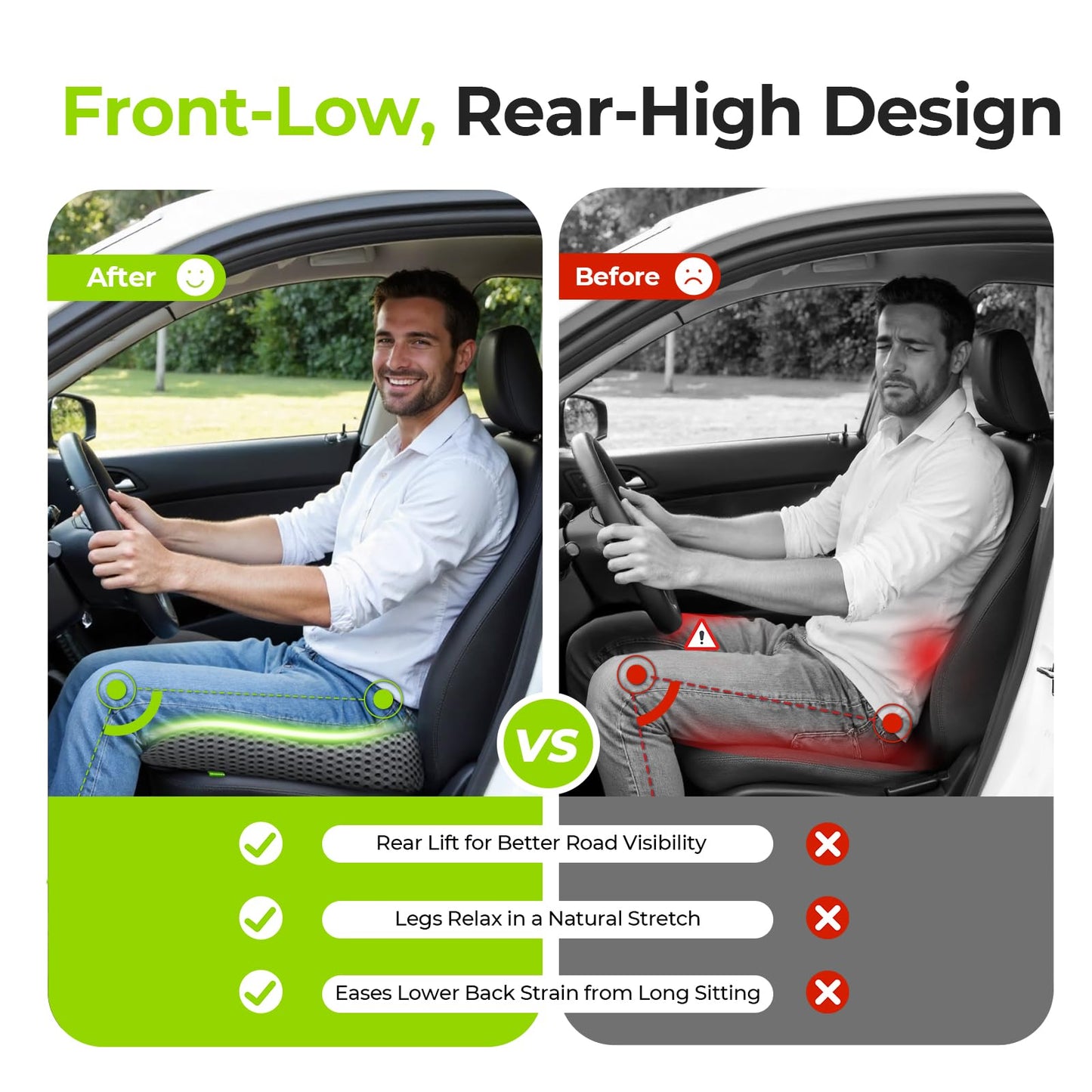 AUVON Wedge Car Seat Cushion, Improve Driving Visibility & Driving Comfort