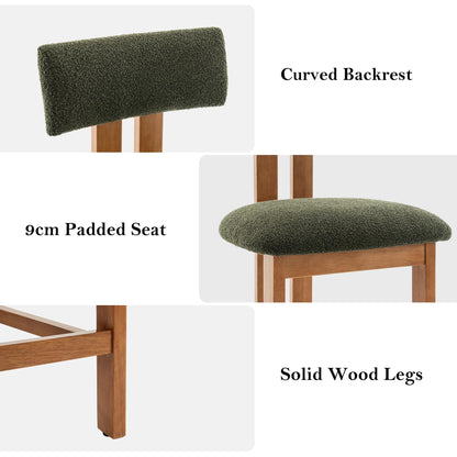 younturn Retro Mid Century Bar Stools Set of 2, Comfort Padded Boucle Upholstered Seats Breakfast Barstools with Backrest and Solid Wooden Legs
