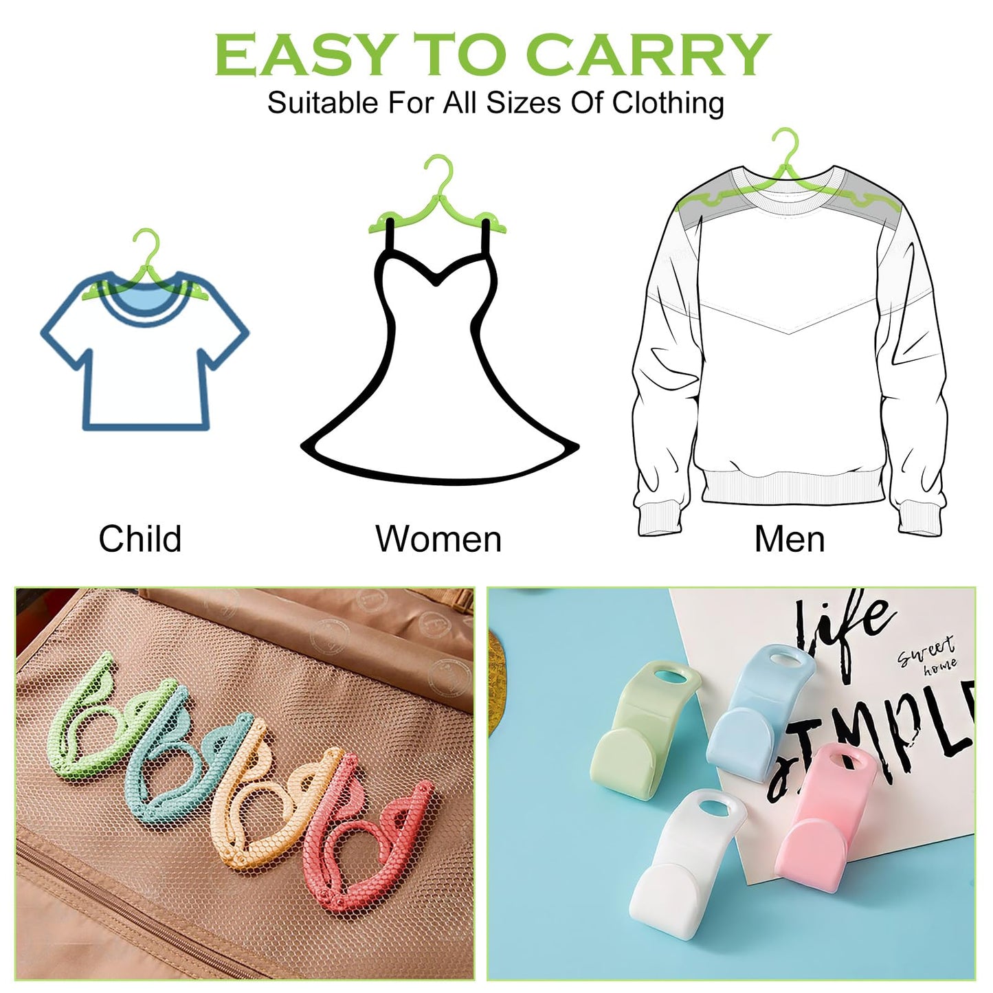 OSDUE 16PCS Folding Clothes Hangers, 4 Colors Travel Portable Clothes Hangers, Plastic Clothes Coats Hangers Hotel Camping Holiday Travel Accessories