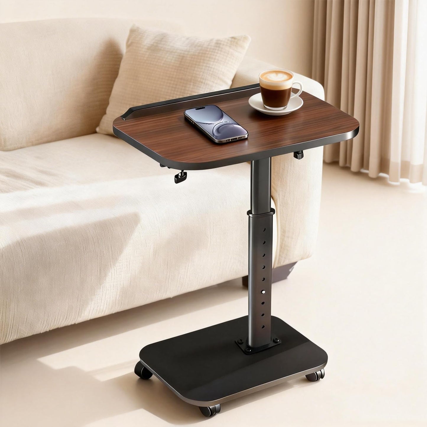C Shaped Side Table, Sofa TV Tray Tables Adjustable Height & 180° Flip-Over Panel Design