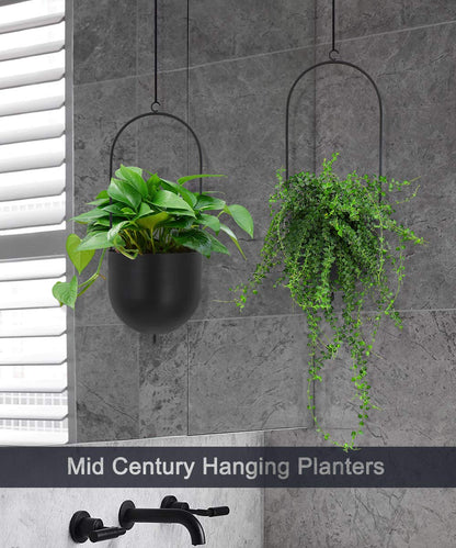 ibigbean Set of 2 Metal Hanging Planters Flower Pots Matte Black Big Size Pots Mid Century Modern for Home Dector Indoor & Outdoor