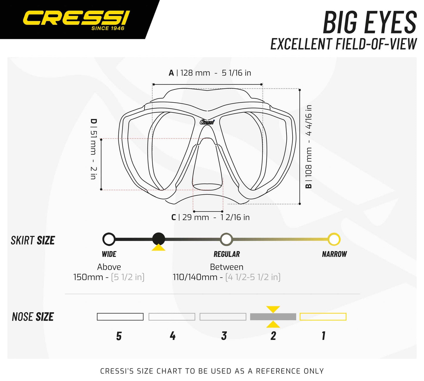 CRESSI Big Eyes Mask Black/Bluee - Single Big Eyes Mask for Diving and Snorkelling, Black/Blue, One Size, Adults