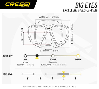 CRESSI Big Eyes Mask Black/Bluee - Single Big Eyes Mask for Diving and Snorkelling, Black/Blue, One Size, Adults