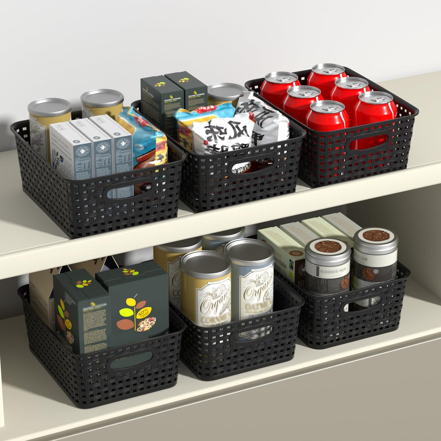 Udotry 6 Pack Plastic Weave Storage Basket Small Rattan Organizer Box Black