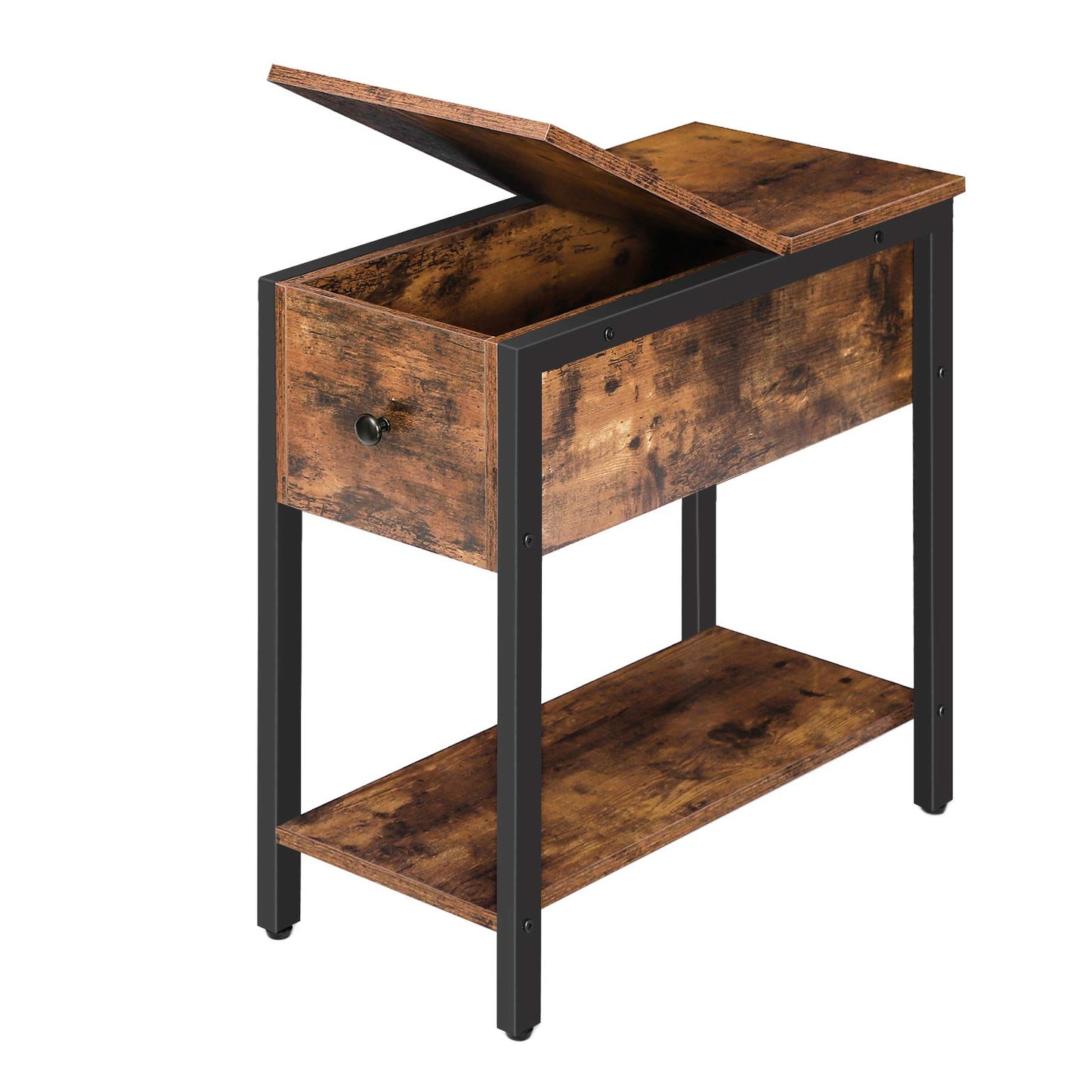 HOOBRO Narrow Side Table, Slim Bedside Table for Small Spaces, Flip Top End Table, Couch Arm Chair Side Table with Storage Shelf