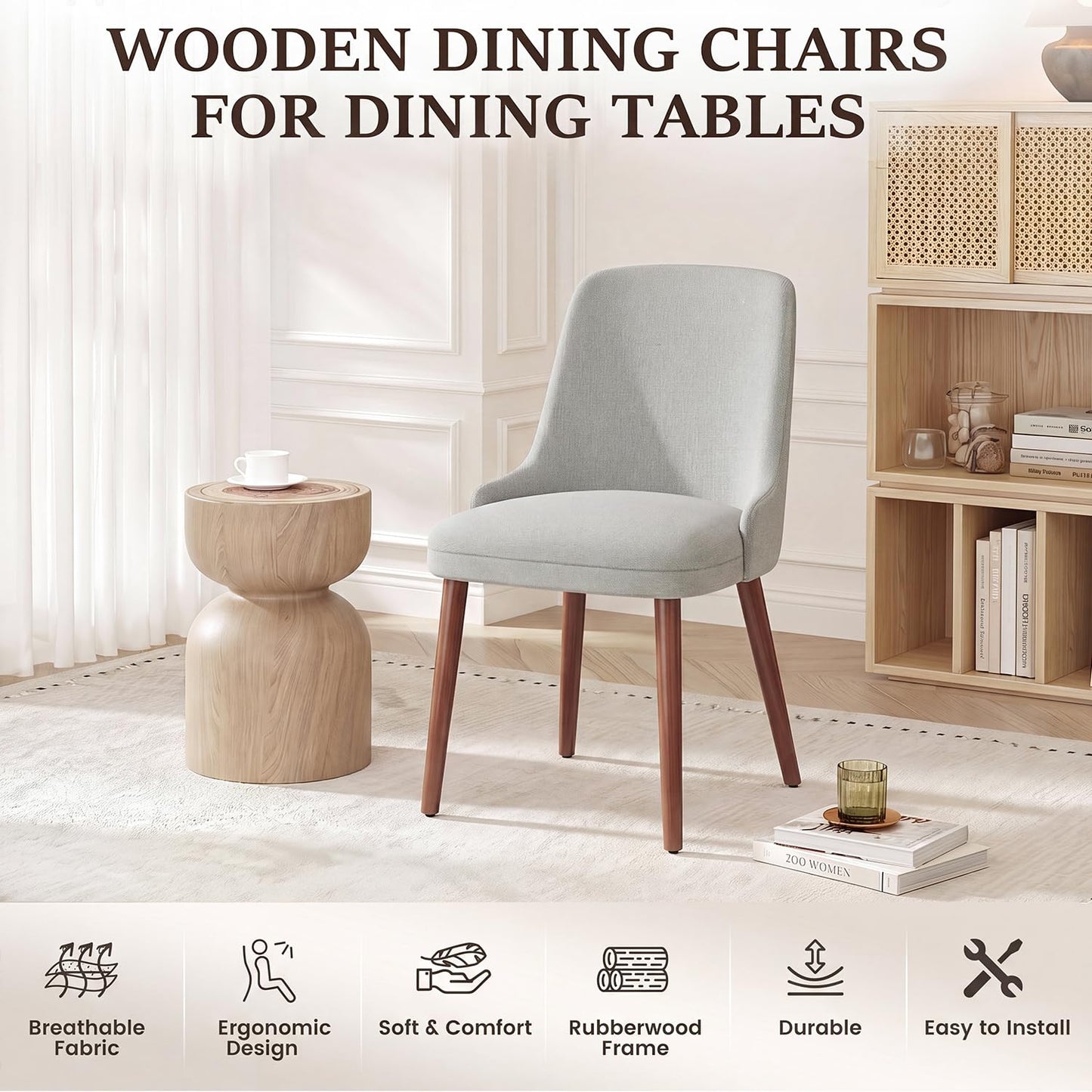 Dining Chairs Set of 2, Upholstered Dining Room Chairs with Ergonomic High Back, Thick Padded Seat, Skin-Friendly Fabric