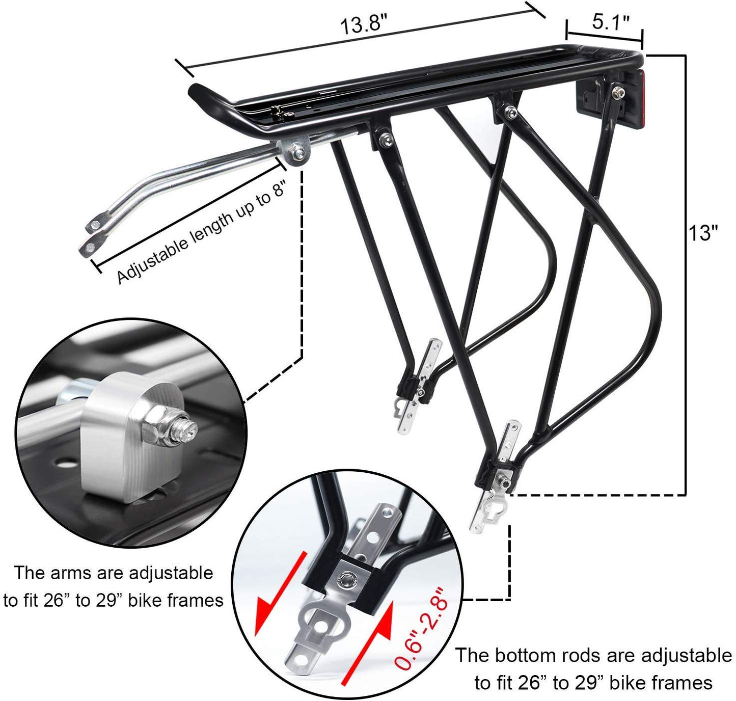 Bike Cargo Rack Bungee Cargo Net & Reflective Logo Universal Adjustable Bicycle Rear Luggage Touring Carrier Racks 25kg Capacity Mountain Road Bike