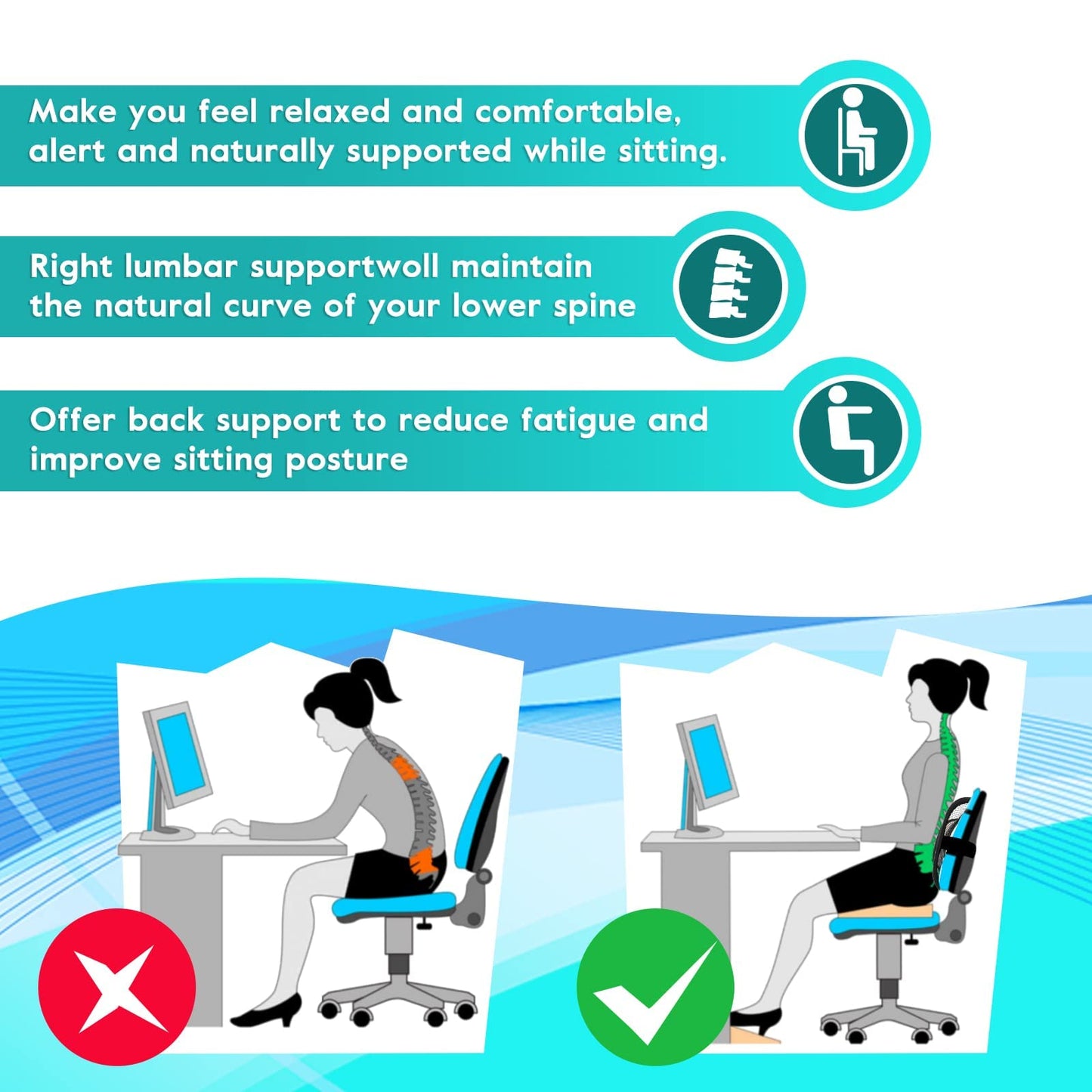 m zimoon Mesh Lumbar Back Support Cushion,Chair Support with Elastic Strap