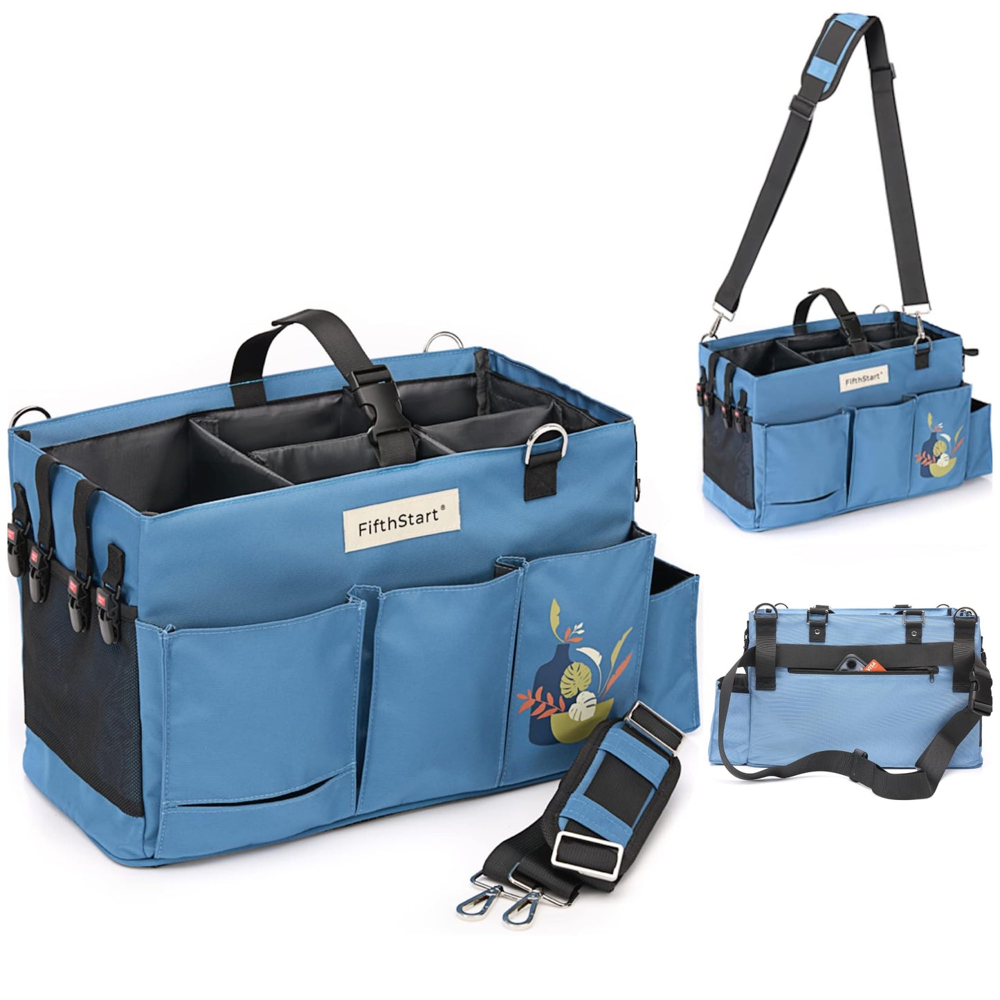 FifthStart Multipurpose Cleaning Caddy with Handle, Waist & Shoulder Strap - Nappy Caddy - 9 Pockets & Easily Cleaned