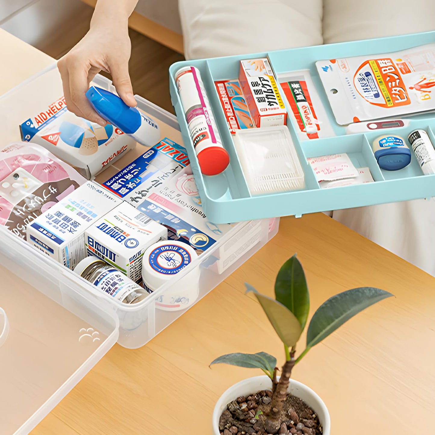 Craft Storage Box Clear Craft Stackable Large Sewing Box with 7 Compartment Tray Large Capacity for Medications, Sewing Supplies