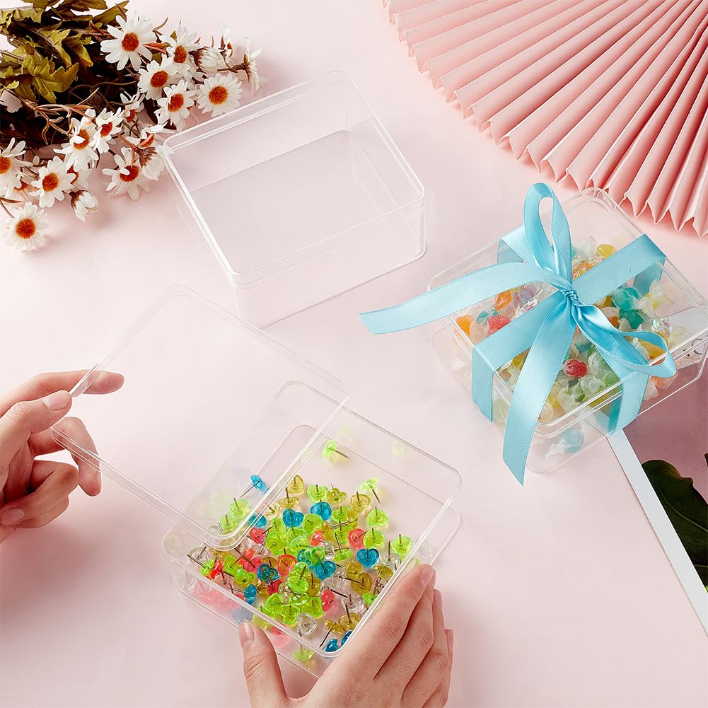 BENECREAT 4Pcs Acrylic Storage Boxes with Lids, 12x13x6cm Square Storage Containers Cube Storage Display Box for Wedding, Party, Treats