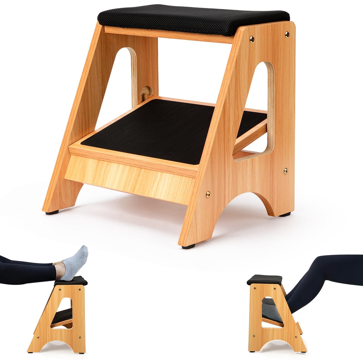 StrongTek 2 in 1 Footrest Rocker Wood Height Adjustable Non Slip