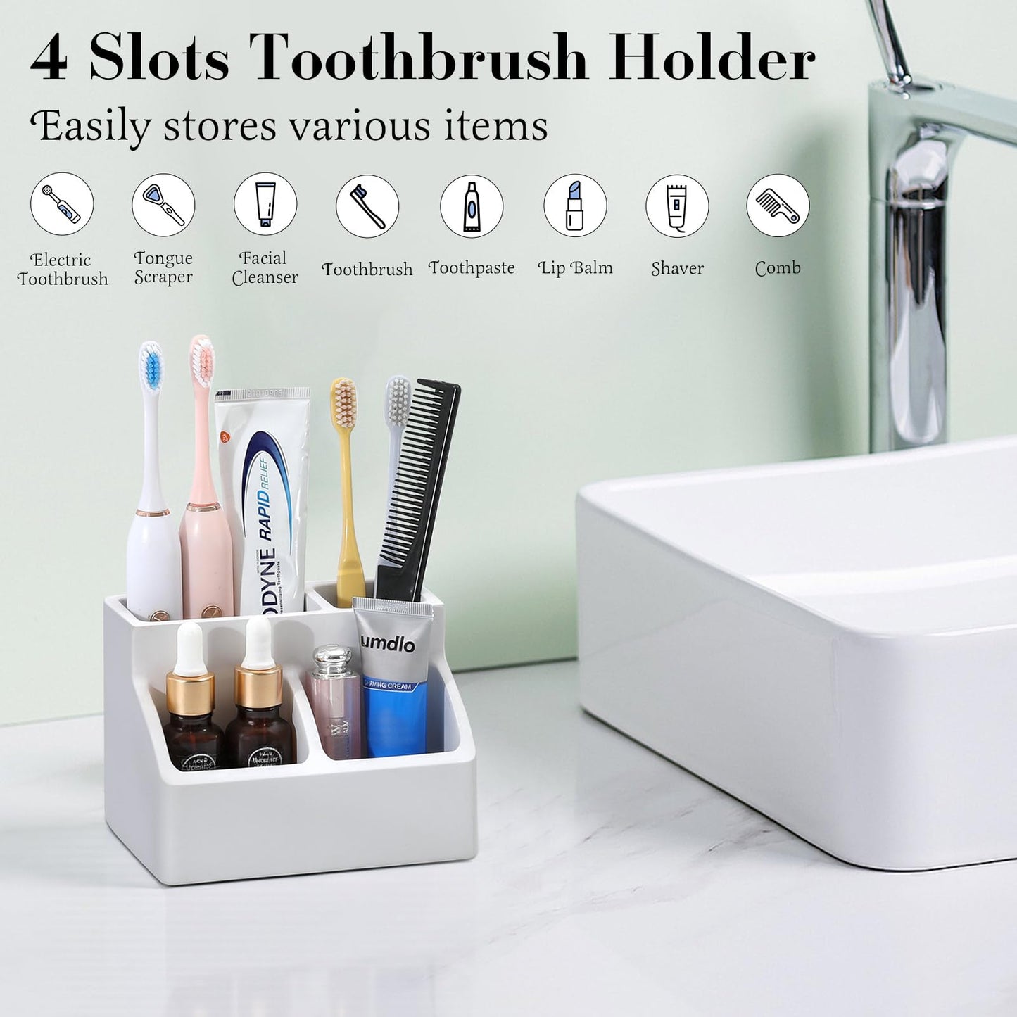 Luxspire Diatomite Toothbrush Holder, 4 Slots, Light Gray
