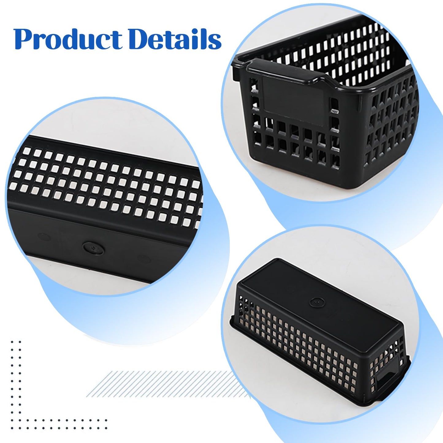 Hayixia 12 Pack Small Storage Baskets for Small Items, Slim Plastic Organising Baskets, Black