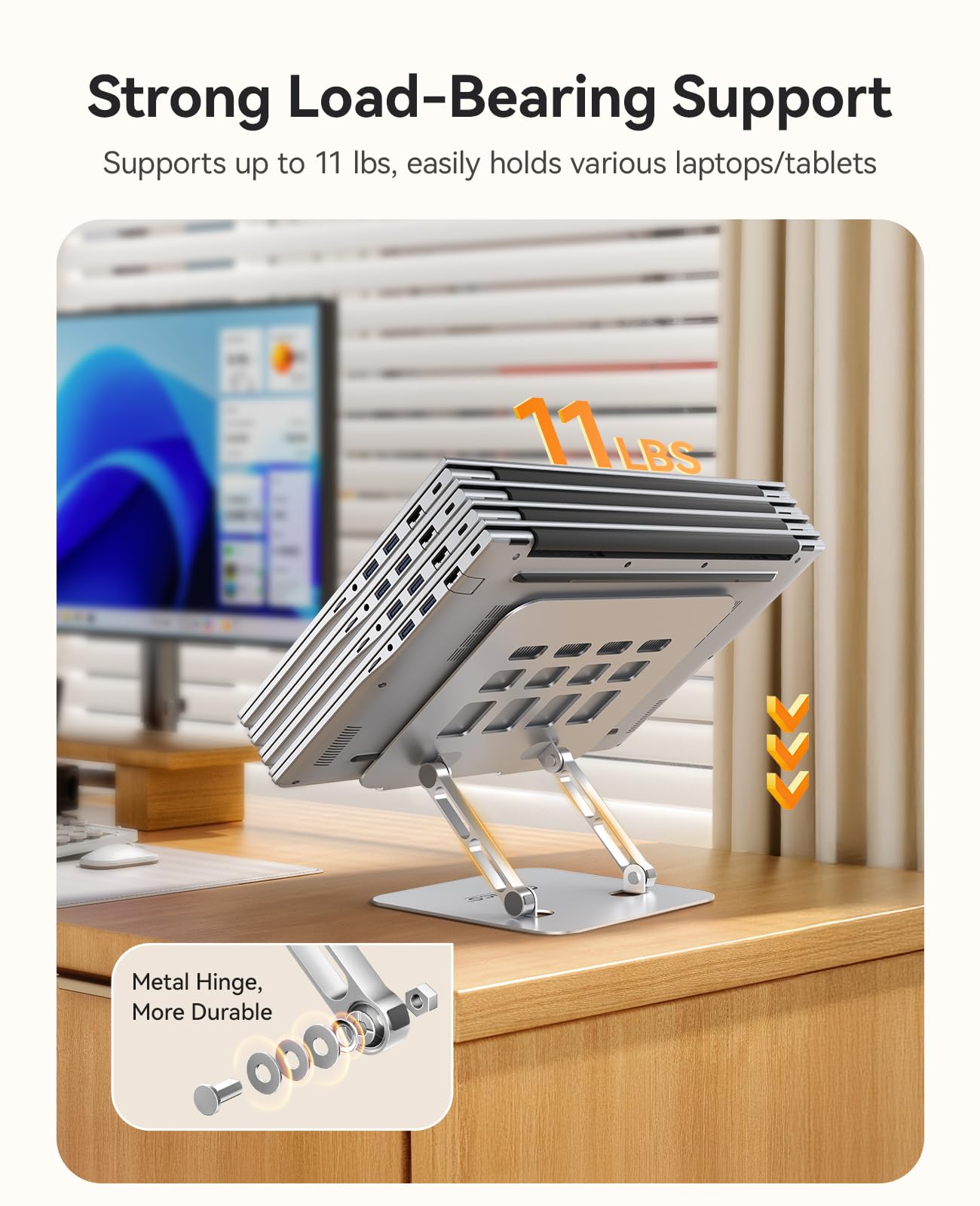 ORICO Ergonomic Laptop Stand for Desk, Height Adjustable Aluminum Alloy Laptop Riser, Foldable Computer Holder Compatible with MacBook, Dell XPS