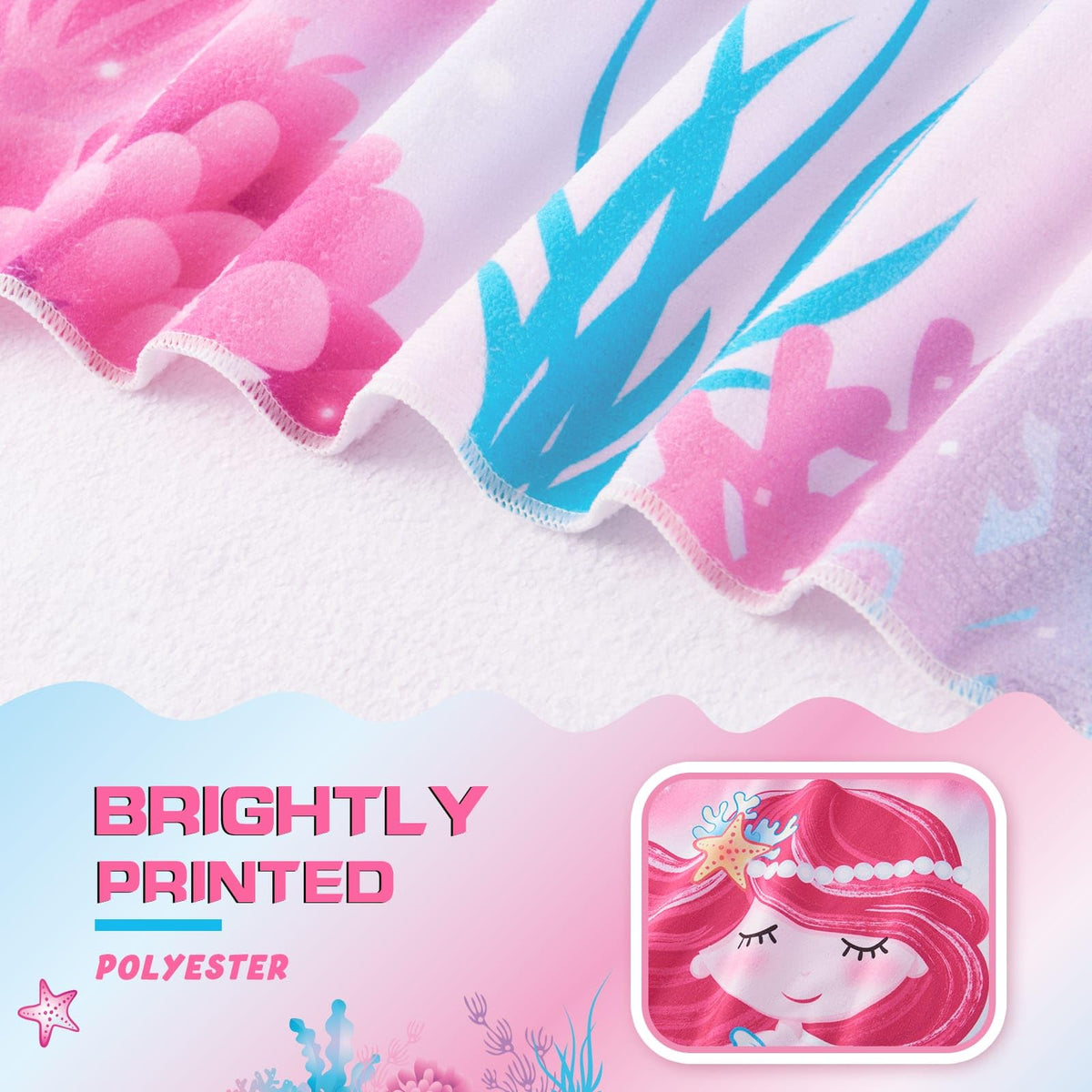WERNNSAI Mermaid Microfibre Beach Towel for Kids, 76 x 150cm Bath Towel