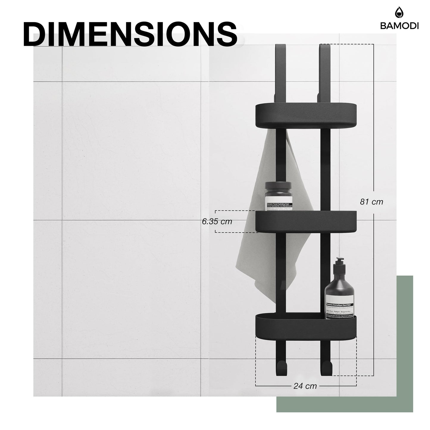 Bamodi Shower Caddy, 3 Tier Plastic Organizer, Height Adjustable Baskets, Scratch Free, Easy to Hang, No Rust, Plenty of Storage Space for Shower