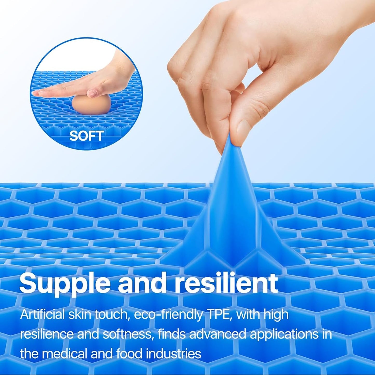 Gel Seat Cushion for Long Sitting, Honeycomb Design Double Thick Gel Cushion for Coccyx Sciatica & Lower Back Pain Pressure Relief