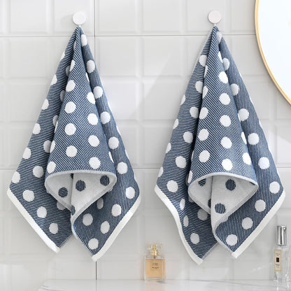 sense gnosis Navy Hand Towels 100% Cotton Super Soft Absorbent Jacquard Herringbone Striped Pattren White Terry Polka Dot Hand Towels for Bathroom