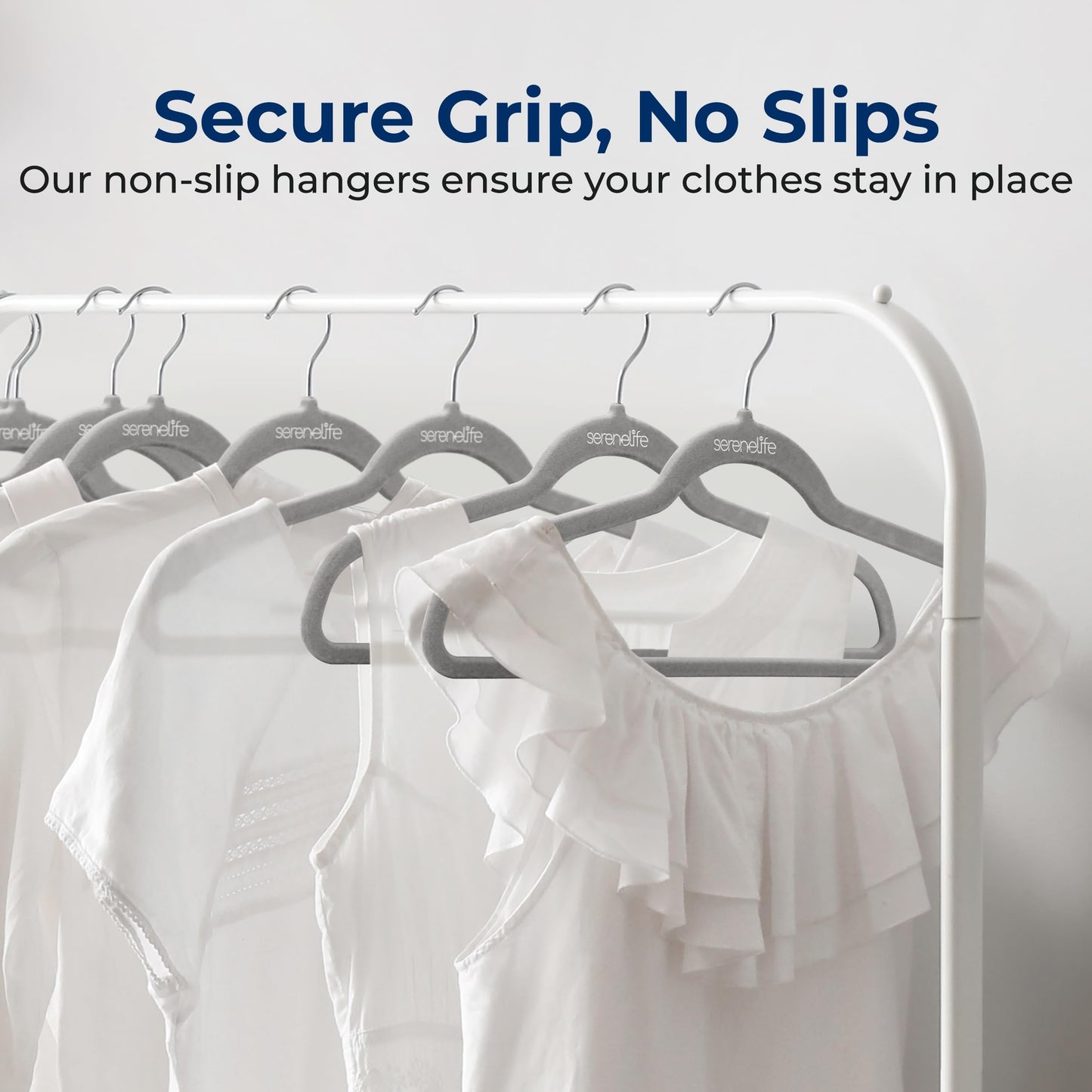 SereneLife Velvet Hangers, Gray, 150-Pack - Non-Slip Adult Coat Hangers