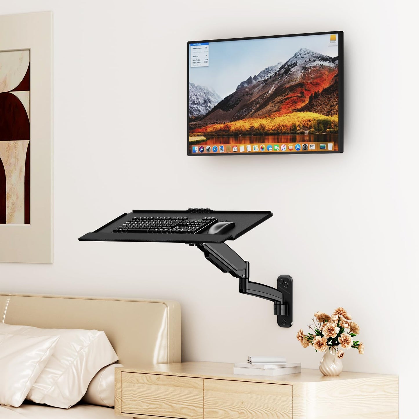 PUTORSEN Wall Mounted Keyboard Tray, Pneumatic Spring, Height Adjustable