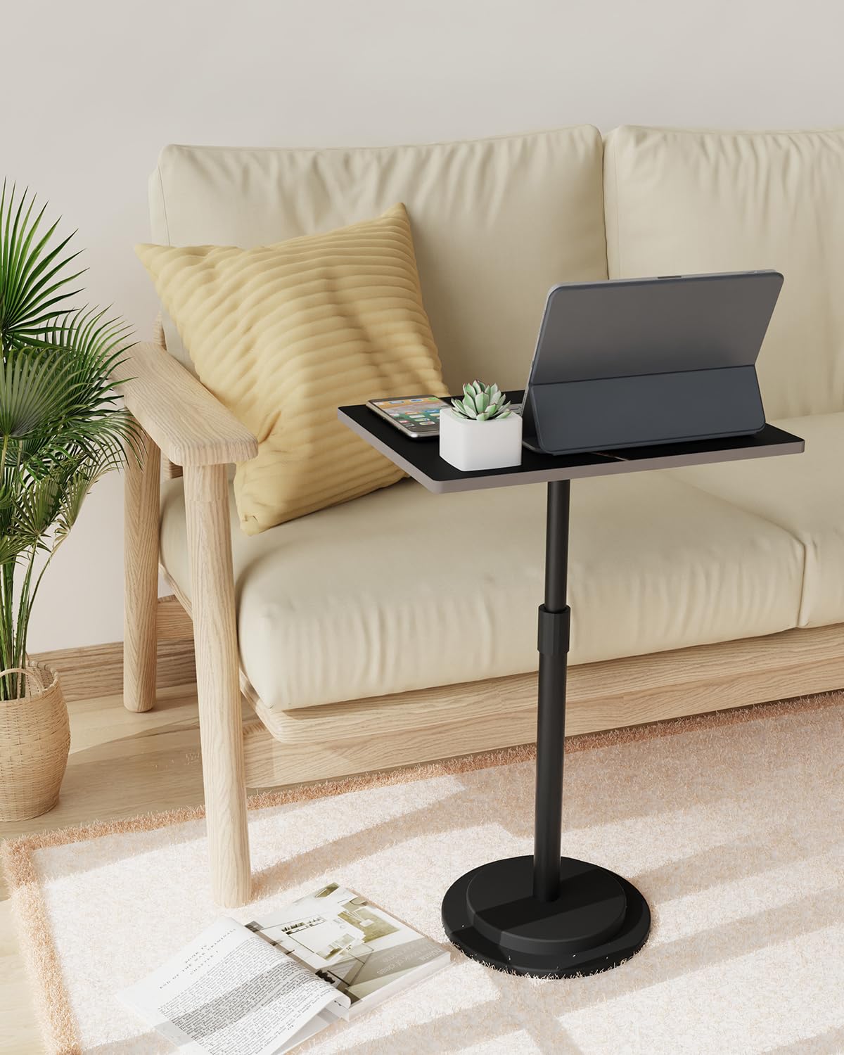 GUOHNHE Rectangle Side Table, Height Adjustable Stand, 1 Pack, Black
