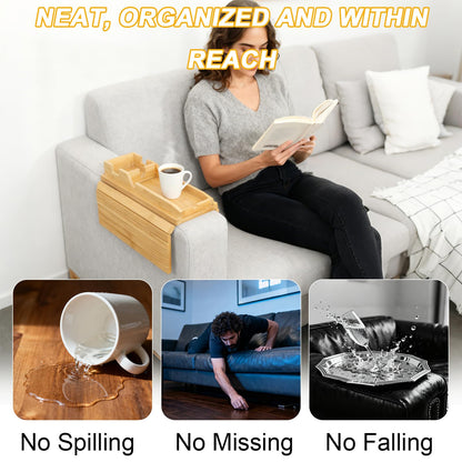 2-in-1 Sofa Arm Tray - Foldable Non-Slip Armrest Tray Table with Detachable Cup Holder, Sofa Armrest Tray for Drinks, Phone