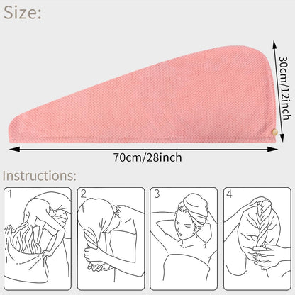 KinHwa Microfibre Hair Towels Wrap Super Absorbent 30x70cm Large Dry Hair Turban for Women Wet Long Thick Hair 2 Pack Pink+Grey